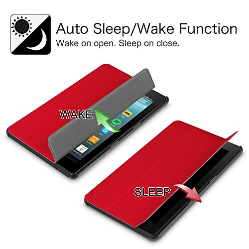 Fintie Hülle für Amazon Fire 7 Tablet (7-Zoll, 7. Generation – 2017) – Slim Cover Lightweight Schutzhülle Tasche mit Standfunktion und Auto Schlaf / Wach Funktion und Auto Schlaf / Wach Funktion, Rot - 4