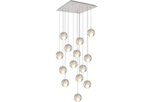 KJLARS Współczesne lampy wiszące LED Regulowana wysokość kryształowy żyrandol nadaje się do salonu Stół jadalny schody Sypialnia Lampy (14 lampek kwadrat)