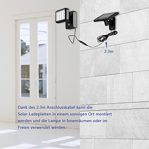 OUBO LED Solarleuchten mit Bewegungsmelder Solarlampe 12 LEDs 300 LM, 2 Modi, für Garten, Patio, Zaun, Hof, Balkon, Terrasse, Haus, Auffahrt Dämmerungsschalter IP44 Energiesparend schwarz - 4
