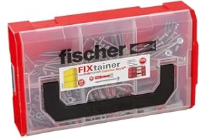Zestaw fischer FIXtainer DUOPOWER dla elektryka, z 220 kołkami rozporowymi i pasującymi śrubami (200 szt. 6 x 30, 20 szt. 8 x 40), uniwersalne kołki rozporowe, praktyczny zestaw kołków, skrzynka narzędziowa z uchwytem do noszenia i systemem zatrzaskowym