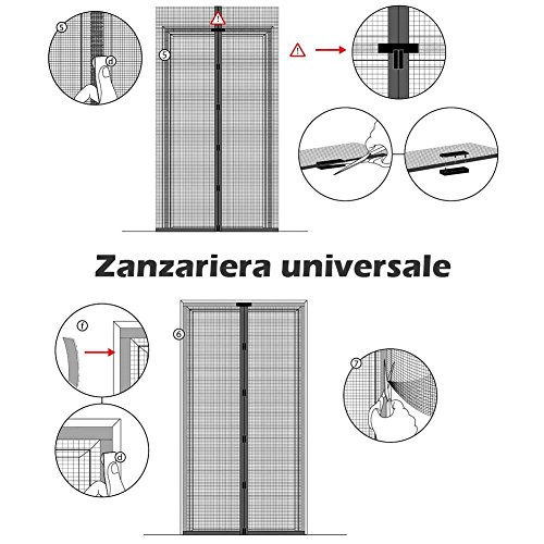 Fliegengitter-Vorhänge, mit Magneten, universell, für Türen / Fenster / Balkone, Maße 140 x 240, Befestigung per Klettband oder Reißzwecken, perfekt für Haustiere, hält Mücken / Fliegen und Insekten fern - 3