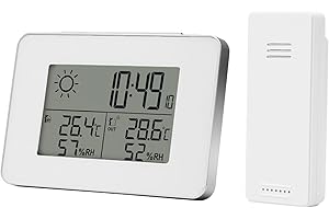 Homcoice Stazione Meteorologica digitale wireless con sensore esterno, Orologio radiocontrollato DCF, Termometro Igrometro interno/esterno con previsioni meteo animate, sveglia, funzione snooze