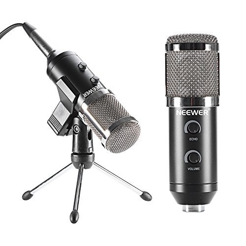 Neewer&reg; Negro NW-300E Profesional USB Micr&oacute;fono Condensador Con Sostenedor De Mariposa Con Pinza, Soporte Tr&iacute;pode Del Escritorio, XLR Hembra A USB & 3.5mm Macho Divisor Cable Y Tapa De Espuma Anti-Viento En Forma Esf&eacute;rica