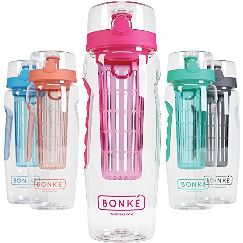 Bonke Trinkflasche für Fruchtschorlen - Große 1 Liter BPA-freie Sportflasche – Wasserflasche mit Gummigriff und extra sicherem Verschlusssystem – 1 Jahr Garantie