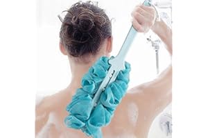 Veewon Long Handle Bath Brush Back Scrubber Shower Body Brushes Sponge Hanging Soft Mesh (Blue)