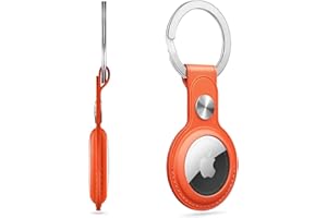 BOTTLE BEAT PU Leather AirTag Keyring Holder for Apple AirTags. Anti-Lost, Scratch-Resistant Secure Key Ring Case for Key, Dog Collar/Cat Collar, Luggage, Bag. Protective Air Tag Keychain Cover Accessory (Orange)