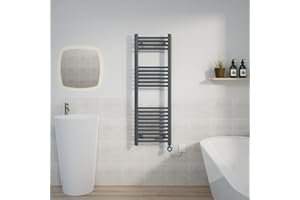 Warmehaus 600W Electric Thermostatic Heated Towel Rail Bathroom Radiators Straight with LCD Display Timer - Anthracite - 1200x400mm