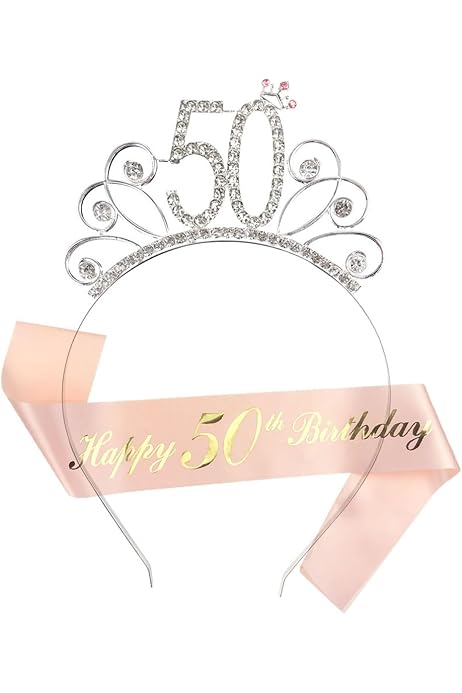 Tiara E Fascia Per 17° Compleanno In Oro Rosa Con Cristalli E Strass - Corona Per Ragazze, Completa Di Fascia 'Happy 17th Birthday'
