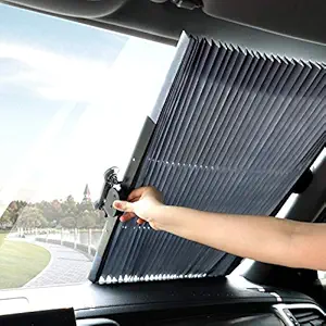 KIRFIZ Car Windshield Sun Shades for Front Window , Retractable Automotive Sunshades Car Heat Sun UV Protector Cover for Keep Your Vehicle Cool,Fits Various Car Windshields with Suction Cups