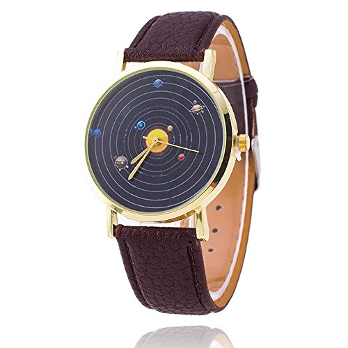 Unisex Armbanduhr Planeten Quarz keine Ziffern Lederband schwarz braun Unisex Armbanduhr Planeten Quarz keine Ziffern Lederband schwarz braun