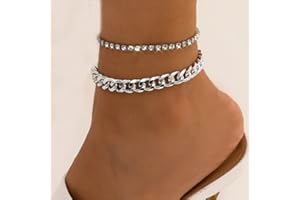 Clataly Cuban Anklet Bracelets Double Layer Crystal Anklets Beach Foot Jewelry for Women and Girls (Silver)