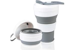 AniSqui Składany silikonowy kubek do kawy [otwór kubka z gwintem], 450 ml, bez BPA, składany, przenośny, szary