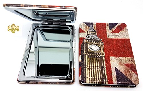 Classic London Souvenir Taschenspiegel Collectible British Souvenir. Speicher/MEMORIA. Distressed. Eine unvergessliche London, England Souvenir. Miroir/Spiegel/Specchio/Espejo. Union Jack London Eye Tower Bridge Big Ben London Bus Telephone Post Box etc. Damen Geldbörse Spiegel Make Up Spiegel Sidebag Spiegel Handtasche Spiegel British Souvenirs Spiegel Kompakt. - 5