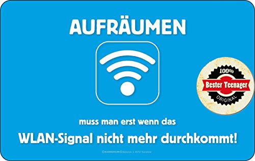 7304 Frühstücksbrettchen by RAHMENLOS® + Premium Themen-Button als Family Brettchen Geschenke Set:: Aufräumen muss man erst, wenn das WLAN-Signal nicht mehr durchkommt! + Geschenke Button Teenager