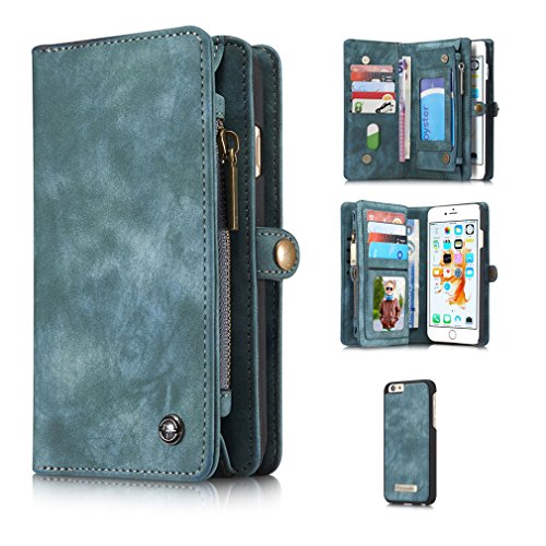 A9H iPhone 6 Multifunktions Hochwertigen PU Leder Handy Tasche mit Schutzhülle Handyhülle hülle und Geldbörse 2 in 1,Grün