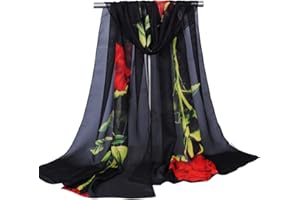 KAVINGKALY Foulard en mousseline de soie Foulard en mousseline de soie imprimé floral pour femmes Châle à pois Châle de créateur Écharpe longue