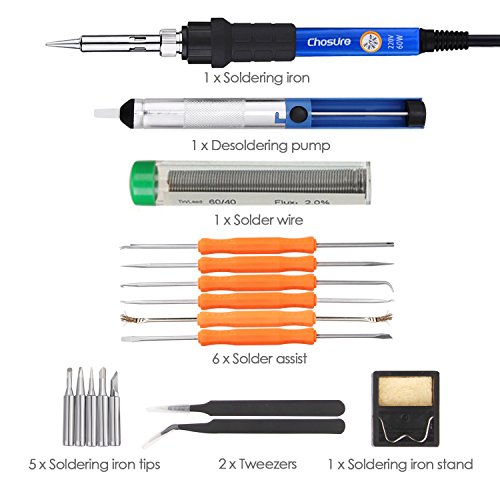Chosure Lötkolben Set einstellbarer Schweißtemperatur 60W 220V, Lötkolben Kit Soldering Iron Set Gesamt-Set 17 Stck - 2
