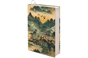 Kuiaobaty Funda de libro de pintura de arte chino, cubierta de libro de tela elástica, cubierta rígida con estampado de valle de montaña, diario, protector de novela