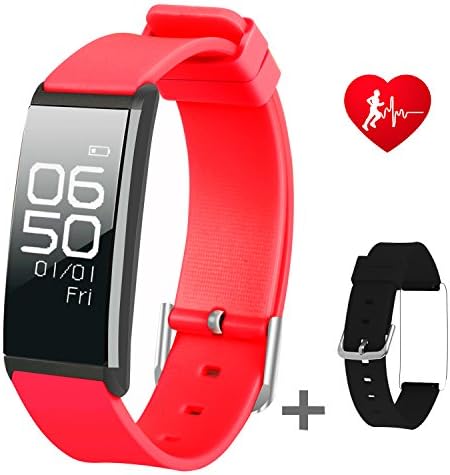 Slim Fitness Tracker Watch with Sleep Monitor Bluetooth Smart watch Wristband Bracelet Sport Pedometer Activity Tracker with Alarm Step Tracker Calorie Counter Sleep Tracker for Android or iPhone IOS (Red)