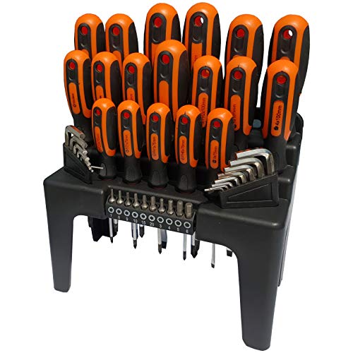 Terratek® 44-teiliges Schraubendreher-Satz mit Innensechskantschlüsseln & Einsätzen - ergonomische Griffe - aus gehärtetem Chrom-Vanadium-Stahl