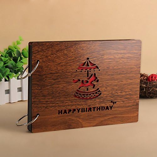 Superwinger 22*16 CM Scrapbook Diy Photo Album Black Pages Wood Scrapbook (happy birthday)