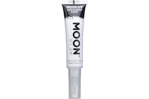 MOON GLITTER Moon Glow Intense Neon UV Face Paint, White, Single, with Brush Applicator, 15ml
