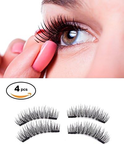 Magnet False Eyelashes, [Upgraded Version]Audel Reusable Fake Eyelashes Full Cover No Glue 1 pair (4 piece) Lightweight 100% Handmade Eyelashes Extension for Natural Look, Charming Eyelashes (Black)