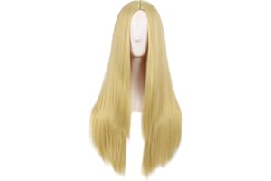 MapofBeauty 28 Pouces/70 cm Monochrom Longue Droit Perruques Haut-température fibre Ordinaire Perruques (Mélangé D'or)