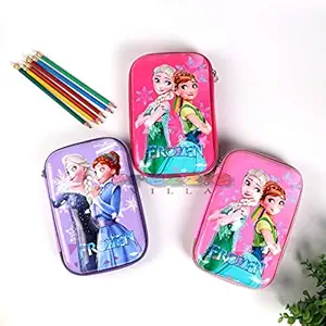 prezzie villa designer frozen embossed pencil box cute 3d frozen pencil case large capacity hardtop eva pencil case pouch organizer for girls kids-Pink