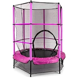 Klarfit Rocketkid - Trampoline , adapté au Jardin , pour Les Enfants de Plus de 3 Ans , Surface de Saut de 140cm , Filet de sécurité , Cordes , Charge maximale 50 kg , Rebord rembouré , Rose
