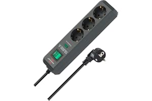 Brennenstuhl Eco-Line regleta de enchufes con 3 Tomas de Corriente y protección contra sobretensiones (Cable de 1,5m, Interruptor Iluminado, protección sobretensión hasta 13.500A) Antracita