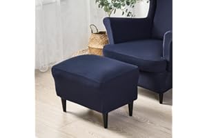 Highdi Funda Otomana Rectangular, Funda de Reposapiés de Sofá, Funda para Taburete Elástica Extraíble y Lavable Protector de Puff con Parte Inferior Elástica (Azul Marino, Funda otomana)