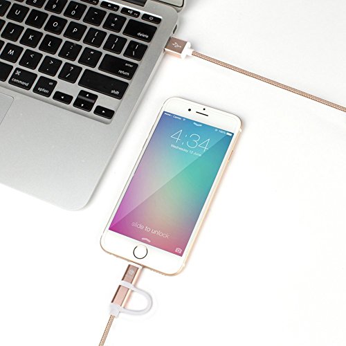 HUNDA 2 in 1 Ladekabel , 1M USB Lightning Ladekabel mit Nylon umflochtenes [Apple MFi zertifiziert] für iPhone 7/7 Plus,6S/6S Plus 6/6 Plus, 5/5 S , iPad Air 2, iPad Mini 3 und Android-Handys (Hellrosa) - 7