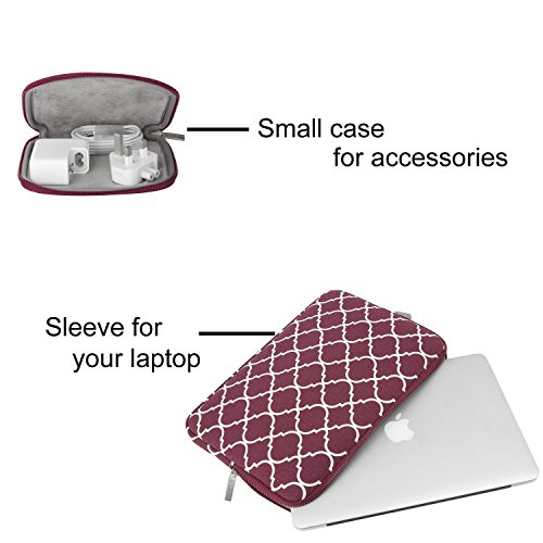 MOSISO Quatrefoil Stil Canvas Gewebe Laptop Hülle Sleeve Tasche für 11-11,6 Zoll MacBook Air, Ultrabook Netbook Tablet mit einem kleinen Fall, Weinrot - 4