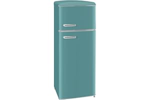 Exquisit® Frigorífico Vertical Retro, 206L, Clase E, Color Azul Turquesa, 2 Puertas, Estantes de Cristal, Cajón Verdulero, Altura Regulable, Consumo 180 kWh/año, Medidas 146,5x54,5x57,5 Cm.