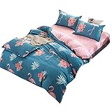 Sticker superb 3D Rosa Flamant Animal Housse de Couette 200x200cm Moderne Luxe Ensemble de Literie 3 Pièces (Flamant &Fleur 1, 200x200cm)