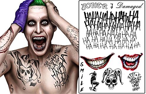 The Joker Temporary Tattoos Suicide Squad Costume Halloween Fancy Dress Batman