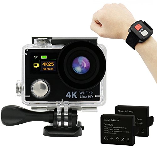 Hieha-4K-Full-HD-WiFi-Duale-Bildschirme-1080P-12MP-2-Zoll-170-Weitwinkel-Objektiv-Wasserdichte-Mini-DV-Actioncam-Sports-Camera-Camcorder-mit-Fernbedienung-und-zwei-1050mAh-Batterien-Schwarz