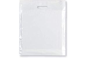 Sabco Strong Carrier Bags 15 x 18 x 3 Premium Quality - Clear Plastic Heavy Duty Patch Handle Plastic Bags for Fashion, Party, Boutique, Shopping (50)