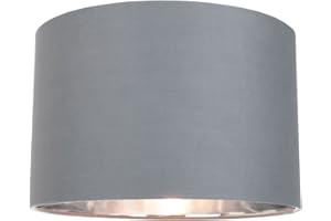 Contemporary and Chic Grey Cotton 14" Table or Pendant Circular Drum Lamp Shade with Shiny Silver Inner - 60watt Maximum by Happy Homewares