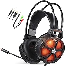 EasySMX Cuffie Gaming, Cool 2000 Cuffie da Gioco con Microfono e Bass Stereo, Cancellazione del Rumore, Controllo del Volume, Illuminazione a LED, Colore Arancio