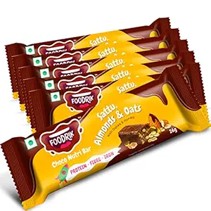 Foodrik Chocolate Nutri Snack Bar | Sattu, Almonds, Oats, Dates and Honey | Wrapped in Tasty Chocolate | Healthy Nutrition Bar for Kids and Adults | (Pack of 6, 26gm x 6 Bars)