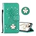 Produktbild Obesky Luxus Diamant Hülle für Galaxy S7, Bling Glitzer Blumen Ananas Geprägtes PU Leder Flip Wallet Case mit Standfunktion Kartensfach Magnetverschluss Schutzhülle für Samsung Galaxy S7, Grün