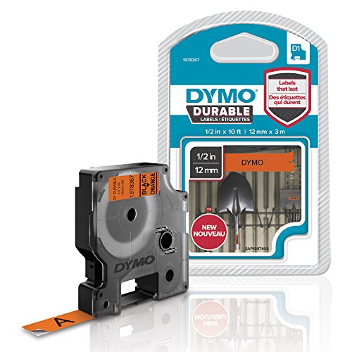DymoAuthentic D1 Durable Labels | Black Print on Orange Tape | 12 mm x 3 m | High-Performance Label Tape for LabelManager Label Makers