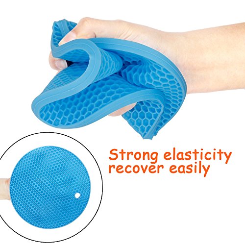 Giwox Küche Silikon-Matte Set 4 Mehrzweck-Silikon-Untersetzer, Mat, Topflappen, Jar-Opener, Spoon Rest, Knoblauch-Schäler-rutschfeste, Flexible, Hitze beständig und Geschirrspüler sichere Isolierung Mat (Runde) - 3