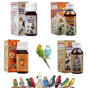 Pet Care International (PCI) Bird Stress Relieving Combo Vita A+ (30ml), Vita E-Care (30ml), Kalm Care (100ml) and Electro Care (30ml)