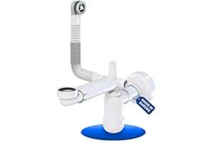 LAXARA Sifone telescopico per lavabo – 1 1/4" lavabo in plastica bianca – sifone lavabo – orizzontale e verticale regolabile | (senza scarico pop up + troppopieno)