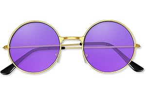 BOUBONI Hippie Sonnenbrille 70er Jahre Runde Hippie Brille Party Deko Sonnenbrille für Damen mit farbigem Brillenputztuch