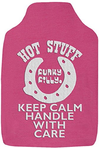 Funky Filly Pony Girls Hottie 'HOT STUFF Keep Calm Handle With Care' Cute Soft Cotton Hot Water Bottle COVER Pink, Size 35 cm x 24 cm