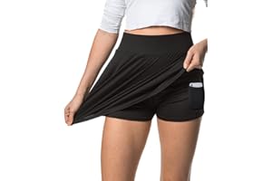 IN ONE CLOTHING Damen Rock mit Innenshorts und Handytasche - weicher Microfaser Stoff mit knitterfreien hohem Bund